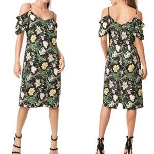 Club Monaco Gracella Floral Midi Cold Shoulder Dress